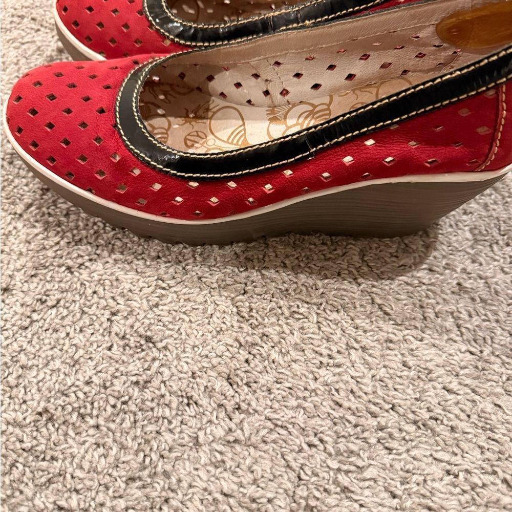 Fly London Women's Red Perforated Flats - Picture 7 of 8